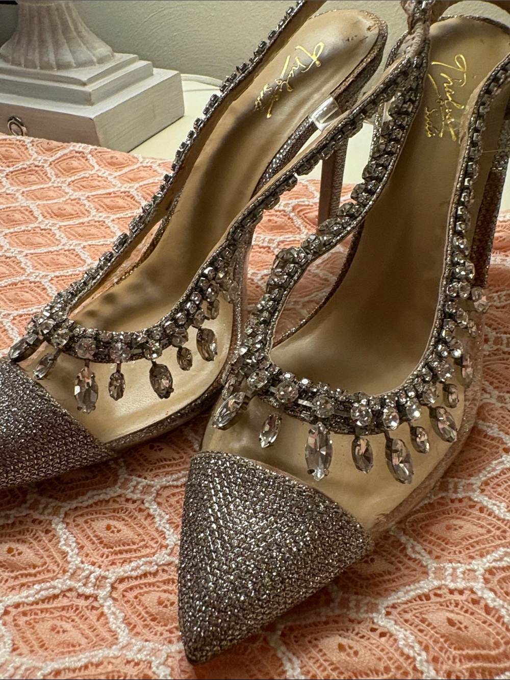 Thalia Sodi Sparkling Crystal-Embellished Champagne Heels